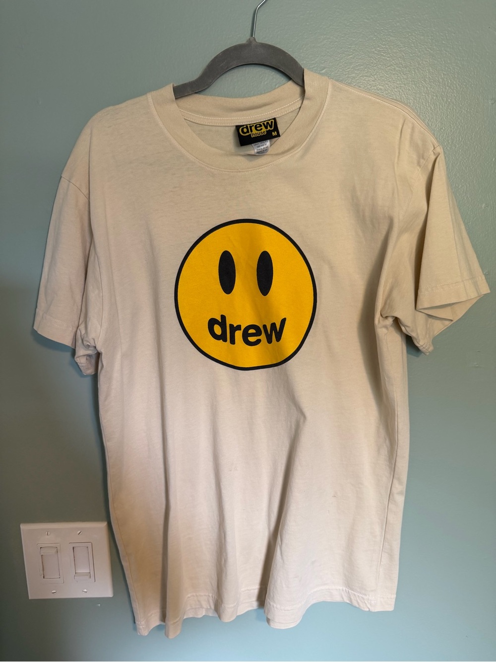 drew house Cream Tee with Yellow Smiley Logo